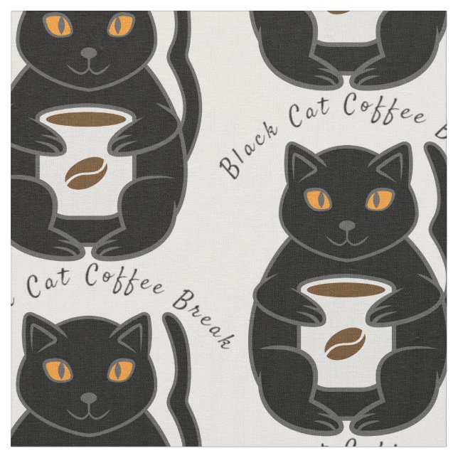 Black Cat Coffee Break Thunder_Cove  Fabric (Close Up)