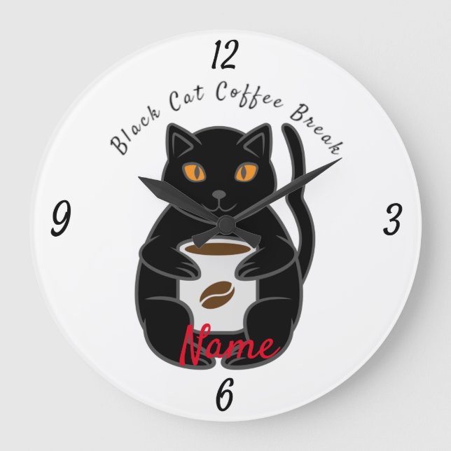 Black Cat Coffee Break Thunder_Cove  Large Clock (Front)
