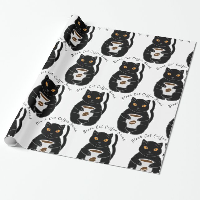 Black Cat Coffee Break Thunder_Cove  Wrapping Paper (Unrolled)