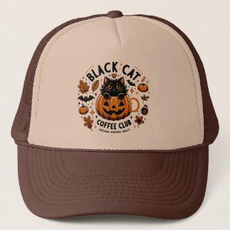 Black Cat Coffee Club Halloween Trucker Hat 