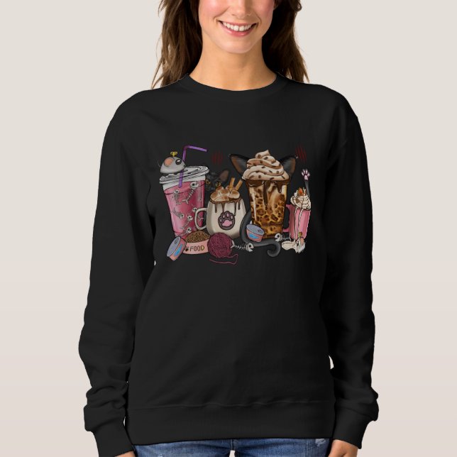 Black Cat Coffee Cups Leopard Western Coffee And C Sweatshirt (Front)