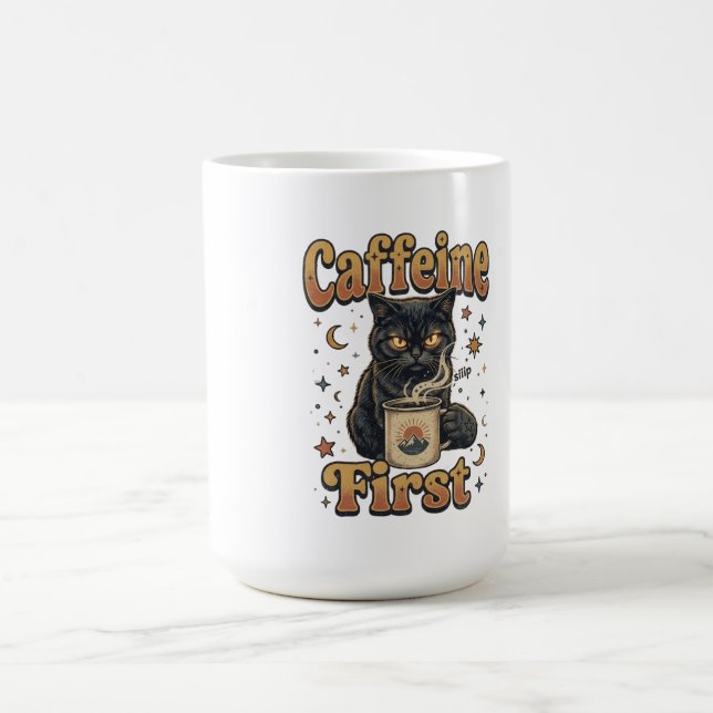 Black Cat Coffee Morning Design Mug (Center)
