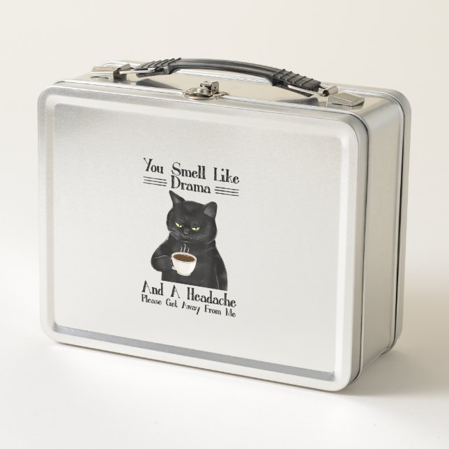 Black Cat Coffee You Smell Like Drama And A Headac Metal Lunch Box (Front)