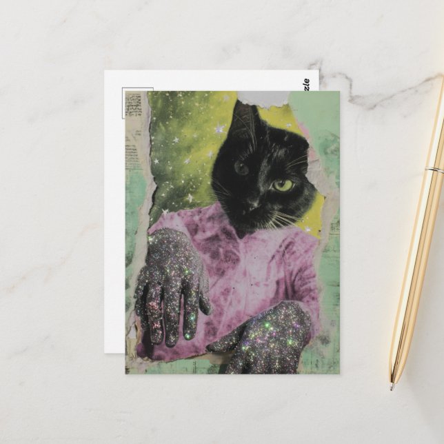 Black Cat Collage Postcard (Front/Back In Situ)
