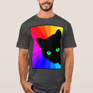 Black Cat Colour Prism Green Eyes  Cat Lover T-Shirt