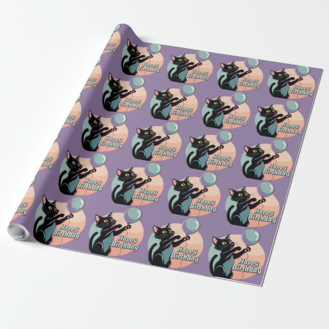 Black Cat Colourful  Wrapping Paper (Unrolled)