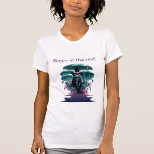 Black cat colours teal purple pink with umbrella's T-Shirt