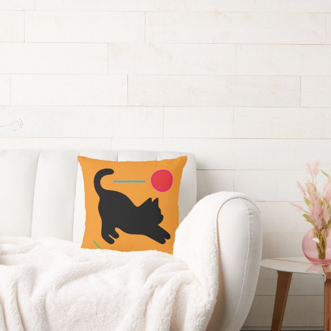 Black Cat Contrast – Orange Accent Throw Pillow (Couch)