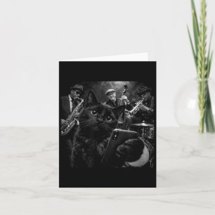 Black Cat Cool Jazz Band Selfie Graphic Card