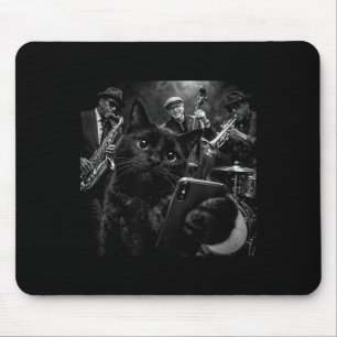Black Cat Cool Jazz Band Selfie Graphic Mouse Pad
