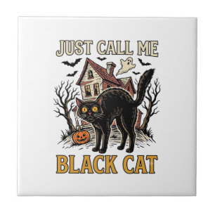 Black Cat Costume Haunted House Funny Halloween Sh Ceramic Tile