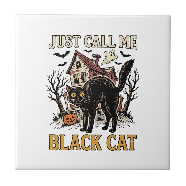 Black Cat Costume Haunted House Funny Halloween Sh Ceramic Tile (Front)