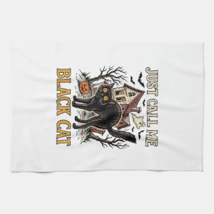 Black Cat Costume Haunted House Funny Halloween Sh Tea Towel