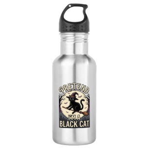 Black Cat Costume Vintage Halloween Witch Cat Shir 532 Ml Water Bottle