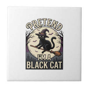 Black Cat Costume Vintage Halloween Witch Cat Shir Ceramic Tile