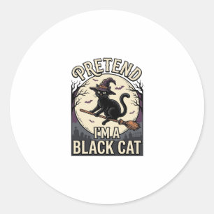 Black Cat Costume Vintage Halloween Witch Cat Shir Classic Round Sticker