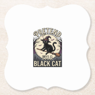 Black Cat Costume Vintage Halloween Witch Cat Shir Paper Coaster