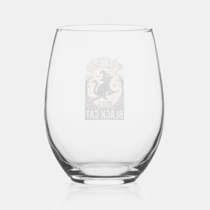 Black Cat Costume Vintage Halloween Witch Cat Shir Stemless Wine Glass