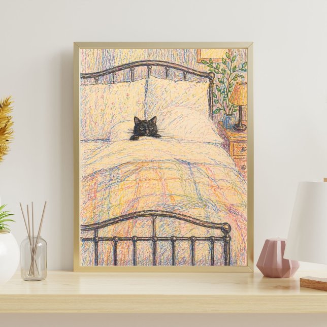 Black Cat Cosy Bed Illustration Poster (Creator Uploaded)