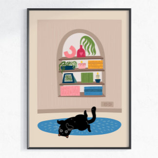 Black Cat Cosy Home Wall Art Cute Cat Modern