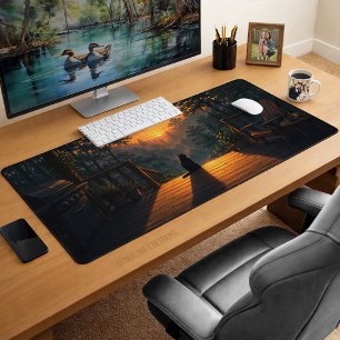 Black Cat Cosy Night Lofi Aesthetic Desk Mat