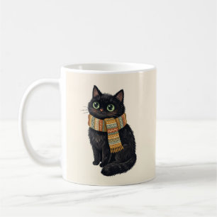 Black Cat Cosy Winter Scarf Folk Art Coffee Mug