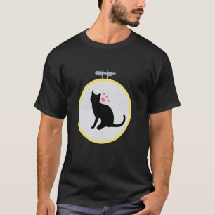 Black Cat Cross Stitch Pattern Hearts Valentine Ne T-Shirt