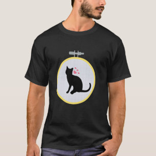 Black Cat Cross Stitch Pattern Hearts Valentine Ne T-Shirt