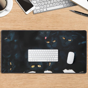 Black Cat Cuddle Desk Mat