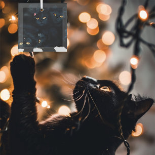 Black Cat Cuddle Glass Tree Decoration