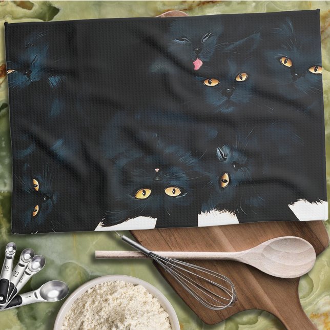 Black Cat Cuddle Tea Towel (Creator Uploaded)