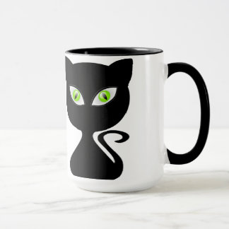 Black cat cup  Coffe design green eyes