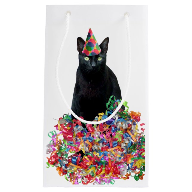 Black Cat Curly Ribbons Gift Bag (Front)