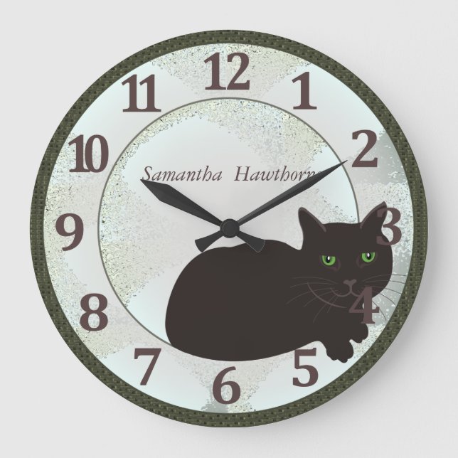 Black Cat Custom Large Round Wall Clock (Front)