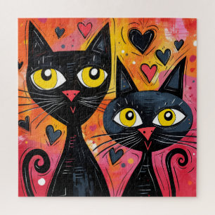 BLACK CAT CUTE CAT ART JIGSAW PUZZLE