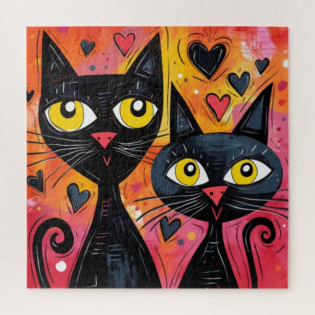 BLACK CAT CUTE CAT ART JIGSAW PUZZLE (Vertical)
