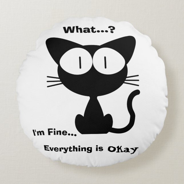 Black Cat, Cute Cat, Cat Pattern,Modern  Round Cushion (Front)