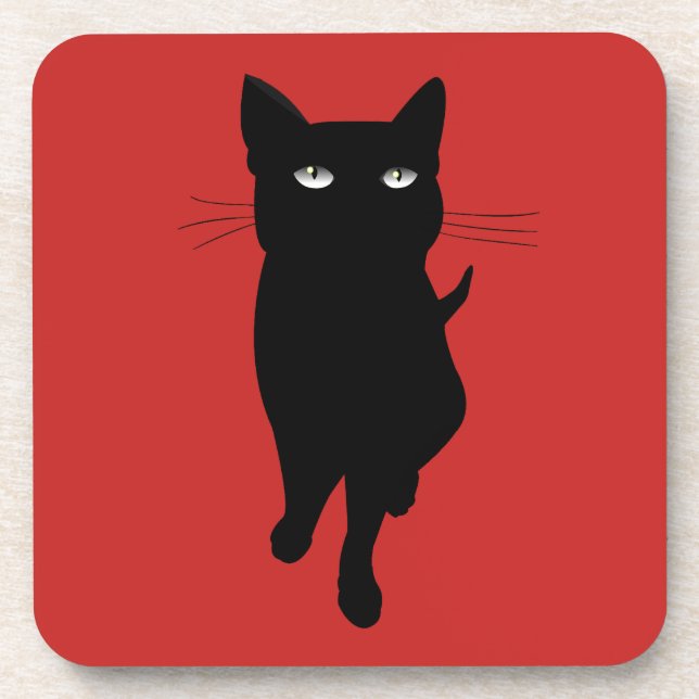 Black cat cute feline coaster (Front)