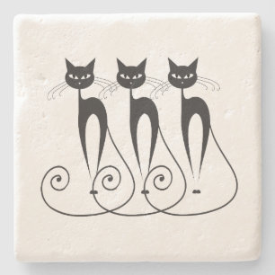 Black cat cute funny triplet stone coaster