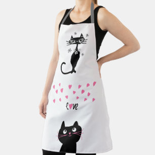 BLACK CAT CUTE KITCHEN LOVE APRON