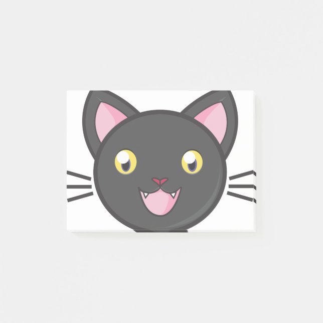 Black Cat Cute Kitty Adorable Animals Cartoon Cat. Post-it Notes (Front)