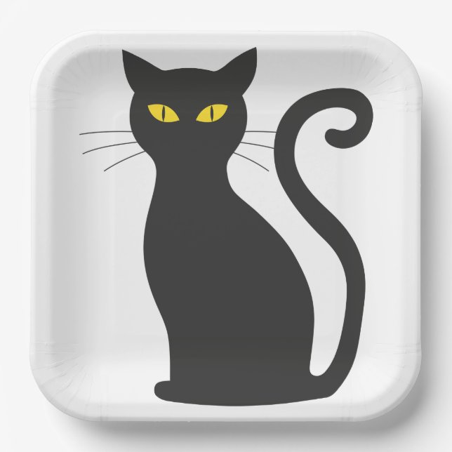 Black Cat Cute Paper Plate (Front)