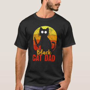 Black Cat Dad Halloween Gory Knife Bloody Cat T-Shirt