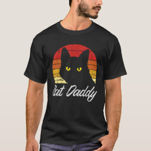 Black Cat Daddy Sunset Retro Feline Animal Pet Dad T-Shirt