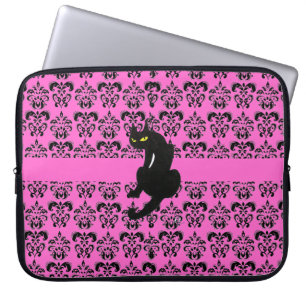 BLACK CAT DAMASK black purple Laptop Sleeve
