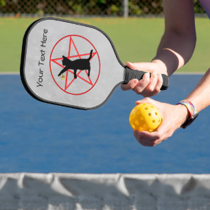 Black Cat Dangling Gold Star Red Pentagram Grey Pickleball Paddle