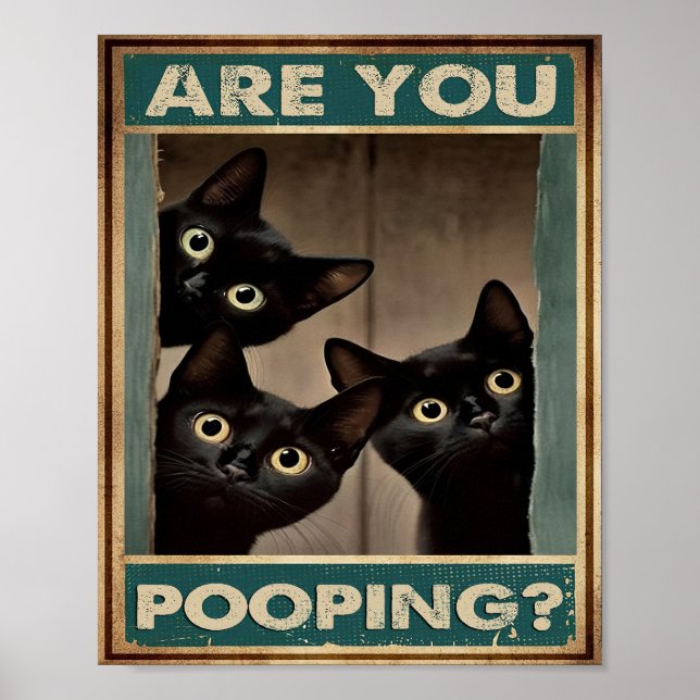 Black Cat Decor Wall Poster Are You Pooping (Front)