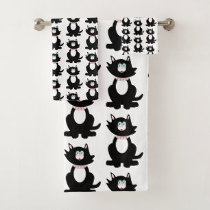Black Cat Design Bath Towel Set