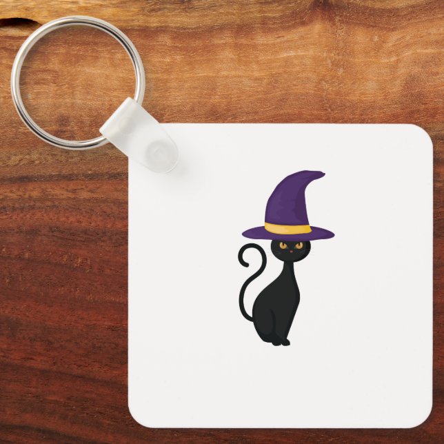Black Cat Design | Halloween | Cat Lovers KeyChain (Front)