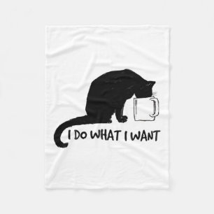 Black Cat Do What I Want Red Cup Funny My Cat Fleece Blanket